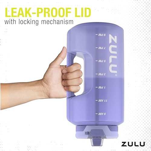 Image of ZULU Goals 128oz Half Gallon Plastic Water Bottle with Straw and Time Marker | Large Reusable Jug with Handle and Leak Proof Lid for All Day Hydration, Gym and Outdoors, Gift Ready, Violet