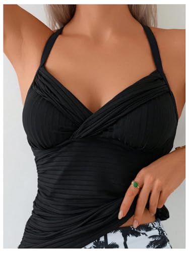 Verdusa Women's 2 Piece Tropical Print Tankini Set Bow Criss Cross Wrap Ruched Drawstring Swimsuit4