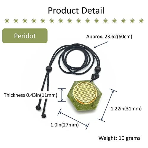 Eden's Call Healing Hexagram Orgonite Crystal Stone Pendant Necklace For Unisex 23.62" Adjustable Energy Generator Sacred Geometry Necklace, Peridot #TOP2