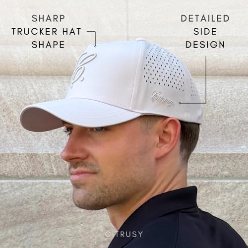 Image of CITRUSY Athletic Trucker Golf Hat | Performance Mens 5 Panel Cap | Cool Breathable Waterproof Workout Running Snapback