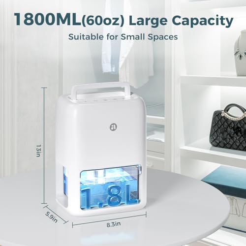Image of 60 OZ Dehumidifiers for Home, Dual-Semiconductor Quiet Dehumidifier with Timer Sleep Mode Auto-Off 7 Colors Light Portable Small Dehumidifiers for Bathroom, Cloakroom, RV