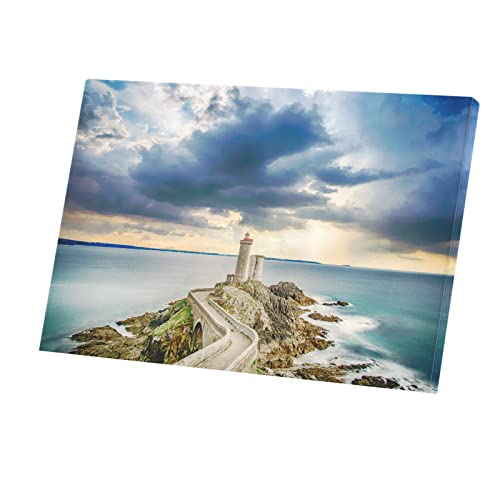 Tableau Levé de Soleil Sur un Phare en Pierre Toile Imprimée Bord de Mer 45x30 cm