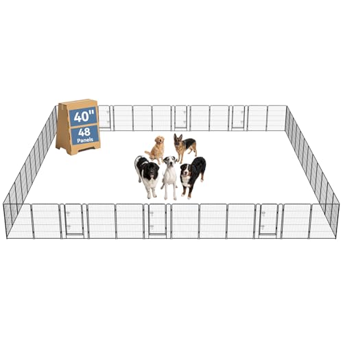 Image of DUMOS Dog Playpen 40 Inch 48 Panels Indoor Outdoor Metal Pet Fence | Foldable Dog Play Pen with Door, Portable Exercise, RV Camping, Puppy Small Medium Large Dogs