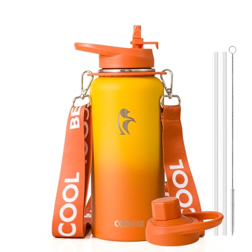 Image of Coolflask 32 oz Water Bottle Insulated Stainless Steel with Strap