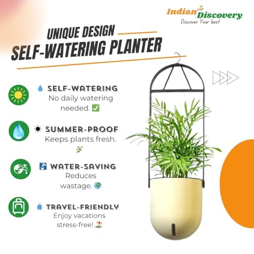 Image of Indian Discovery Self Watering Ceiling Hanging Planter|Hanging /Hooked Flower Pots for Home, Balcony, Vertical Garden Decor Flower Pots(1 PC,Ivory,Sphere)|6 Inch UV-Resistant Plastic Plant Pots