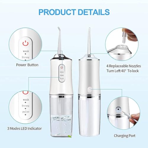 Image of Water Flosser Portable Oral Irrigator - Cordless & Rechargeable, 3 Modes, 4 Jet Tips, IPX7 Waterproof, 200ml Detachable Water Tank - Dental Teeth Cleaner for Home & Travel ((Modal-1))