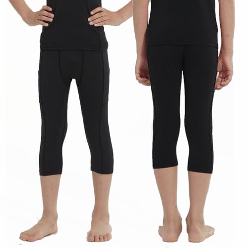 LANBAOSI Basketball Compression Pants Youth Boys 3/4 Compression Tights for Kids Girls Athletic Capri Football Leggings2