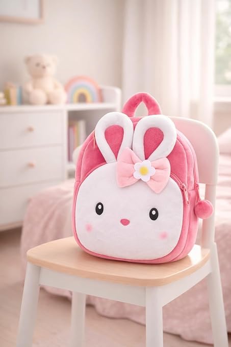 Image of Cartoon Plush Kids School Bag 2-6 Years | Soft Toy Backpack for Boys & Girls | Toddler Nursery Preschool Bag | Lightweight Adjustable Straps