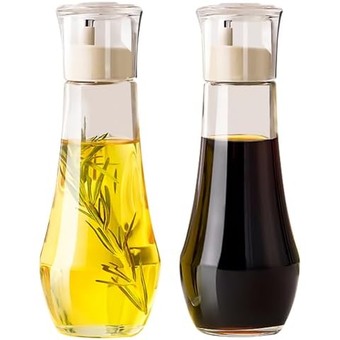 Summark Diamond Olive Oil Dispenser Bottle,Oil and Vinegar Dispenser for kitchen,Elegant Glass Cooking Oil Dispenser,Dispenser Bottle of 10 OZ - Set of 2 Cover