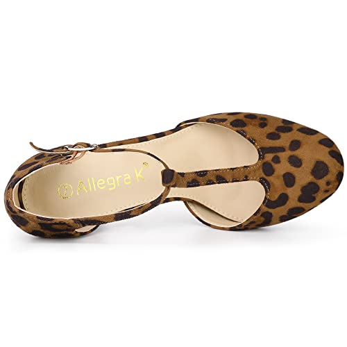 Allegra K Women's Rounded Toe Stiletto Heel T-Strap Dress Leopard Pumps 8 M US4