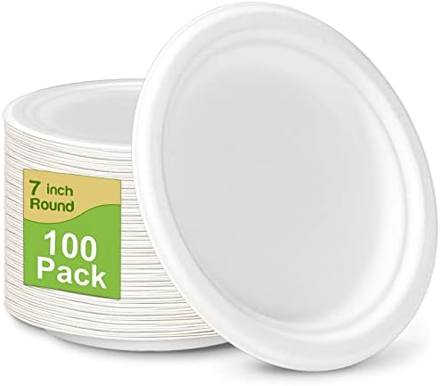 GREENESAGE Small Paper Plates 7 Inch, 100 Pack Disposable Plates Bulk, Dessert Cake Party Paper Plates Compostable, Eco Friendly Paper Plates Heavy Duty for Daily Meals, White