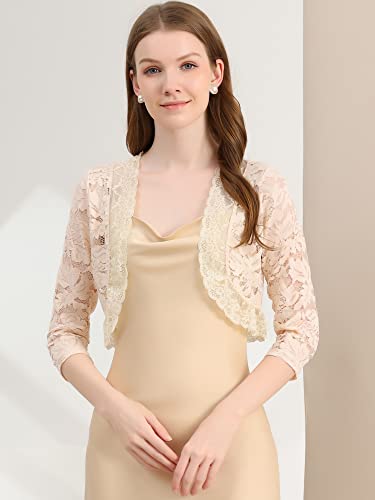 Image of Allegra K Lace Bolero Shrug for Women's 3 /4 Sleeve Sheer Floral Cardigan