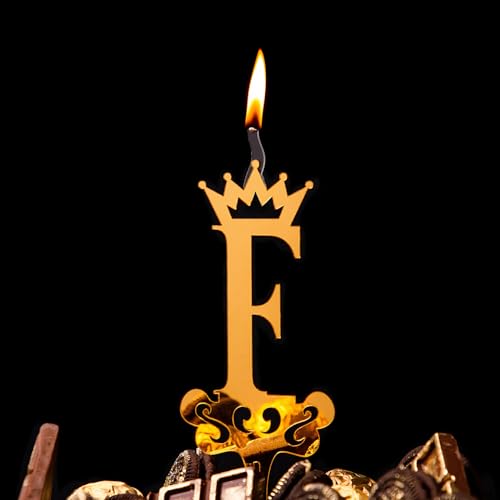 Food Safe Premium Candle Cake Topper for Birthday, Anniversary, and Custom Party Celebrations in Letters - Gold (Letter F)