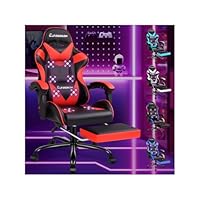 ELFORDSON Massage Gaming Chair for Kids Adults, Ergonomic Computer Office Chairs with Headrest, Lumbar Cushion, Footrest, High Back 150° Reclining, 360° Swivel, PU Leather, Red