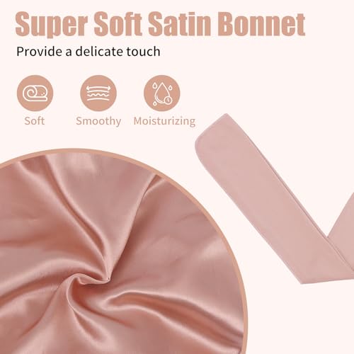 Conjunto de touca de seda de cetim para mulheres com faixa de amarração macia ajustável, touca de ca