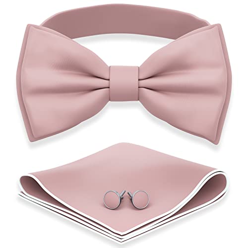 Adam Young Men's Bow Ties with Handkerchief & Cufflinks Pre-Tied Style Formal Satin Classic Bowtie for Tuxedo Faux Silk - Main Image
