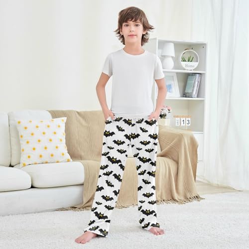 Halloween Pajama Pants Bat White Pattern Long Sleep Pants Lounge Bottoms4