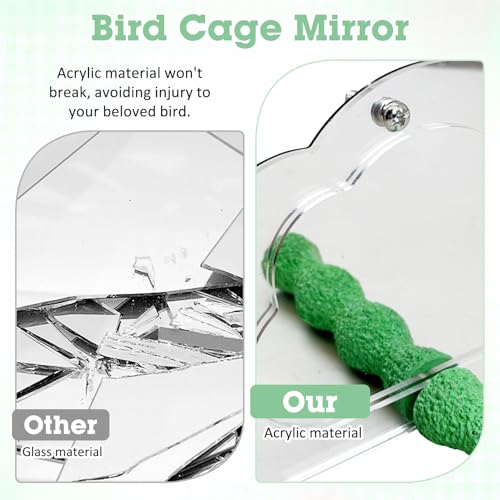 Image of PINVNBY 2 PCS Bird Mirror with Perch Resin Parakeet Perches Hanging Parrot Toys Interactive Bird Cage Accessories for Cockatiel Conure Lovebird Finch (Green)