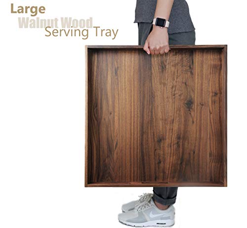 Magigo 19 X 19 Inches Large Square Black Walnut Wood Ottoman Tray With Handles, Serve Tea, Coffee Classic Wooden Decorative Serving Tray #TOP5
