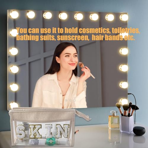 Clear Boho Patch Makeup Bag, Letter BEACH Cosmetic Bag, Transparent Travel Toiletry Bag, Waterproof Snacks Bag, Zipper Sunscreen Bag Gift for Women Girls (Beach)4