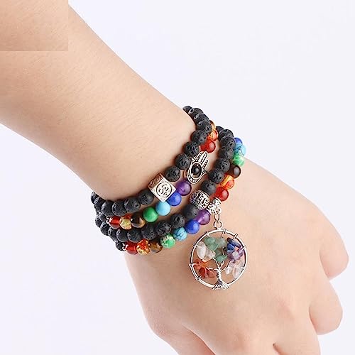 Bracelet multicouches pour hommes avec pierre de lave et hamsa