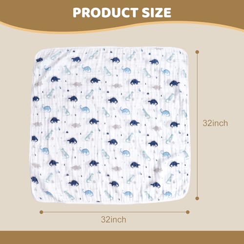 Image of david's kids 2 Pack Hooded Baby Towels, 100% Muslin Cotton 6-Layer Ultra Soft Breathable Absorbent Baby Bath Towels for Infant and Toddler, Newborn Essentials, Large 32x32Inch, Dinosaur