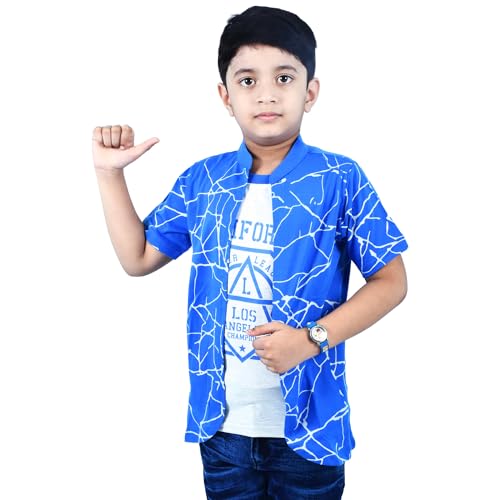 Image of Jam & Sugar Boys Cotton Printed T-Shirt with Attached Shrug Jacket - Half Sleeves