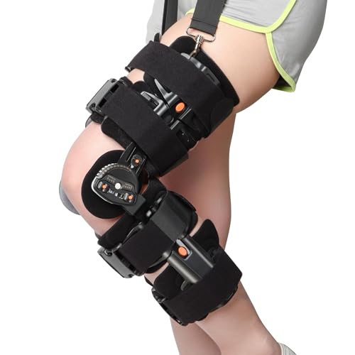 Vexorium Rodillera con bisagras ROM postoperatorias, Ajustable con estabilizadores Laterales para piernas con Bloqueo, rehabilitación ortopédica,Left Side