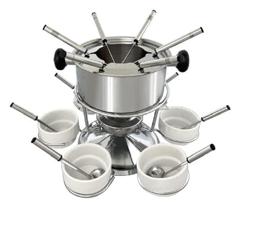 Fackelmann 1501750 Ensemble à fondue bourguignonne pour 6 personnes, fondue à la viande, fondue Chinoise, antiéclaboussures, acier inoxydable, acier chromé, céramique, diamètre 17 cm