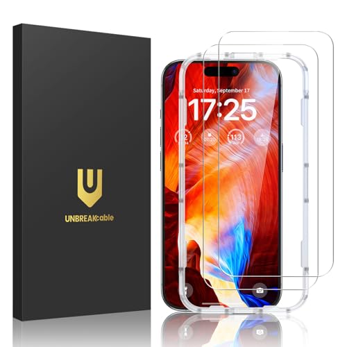 UNBREAKcable 2-Pack Screen Protector for iPhone 15 Plus, Military-Grade Shatterproof Tempered Glass...