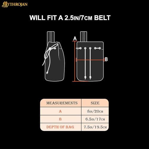 Mythrojan Drawstring Belt Pouch Medieval Canvas Pouch Renaissance Bag LARP Coin Pouch Cosplay Costume Accessories for Medieval Events, Reenactments, Renfair - Brown, 8" x 6.5"2