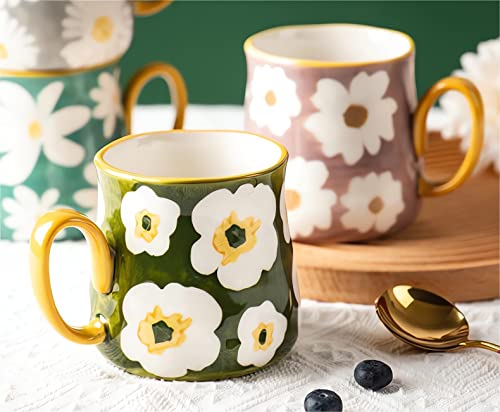 Fighver Ceramic Coffee Mug Set Of 4, 16 Oz Porcelain Tea Cups With Flower Pattern, Hand Made Floral Ceramic Mugs For Latte, Cappuccino, Best Gifts For Christmas Mother's Day, Dishwasher Microwave Safe #TOP2