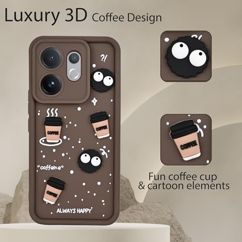 Image of DARKFIT Back Case Cover Compatible for Vivo V60 5G | Cute Fun Cartoon 3D Ball | Coffee Silicone Case | Case Cover with Camera & Body Protection | Shock Proof | for Vivo V60 5G | Color Brown