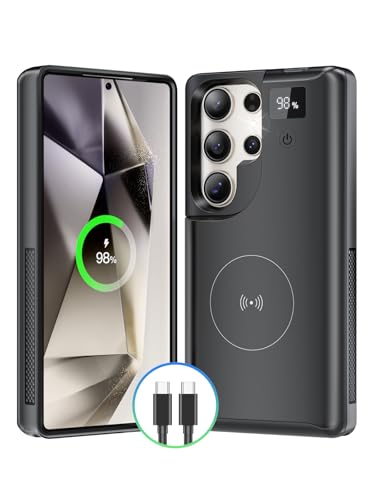 Custodia per Samsung Galaxy S25 Ultra 6.9 power bank portatile da 10000 mAh con display a LED caricatore wireless Qi e ricarica rapida USB C da 20 W supporto dati Sync nero