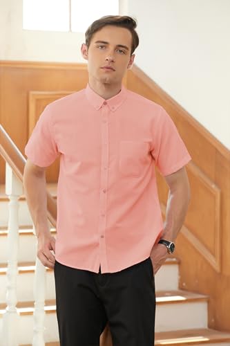 Image of SANGTREE Men & Boy Striped Multicolor Oxford Cotton Shirt,Comfortable Fit,Short Sleeve Collared Shirt
