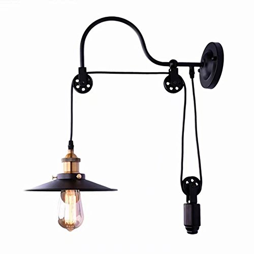 Lingkai Black Wall Light Poulie réglable Roulée Mur Sconces Style Col de cygne Vintage industriel avec ONE light