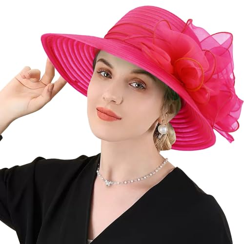Image of DRESHOW Lady Derby Dress Church Bowler Cloche Hat Bowknot Organza Bridal Cap for Wedding