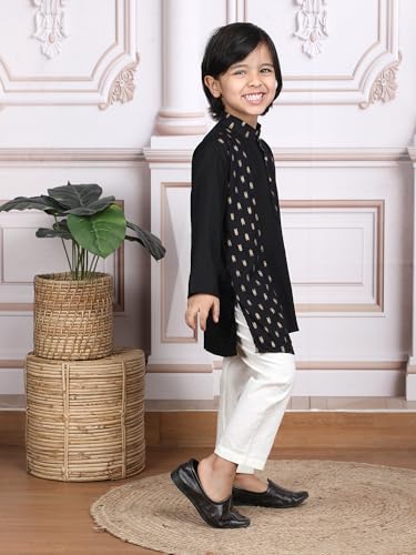 Image of POLKA TOTS Boys Cotton Ethnic Kurta Pajama Set with Attached Koti | Ethnic Motif Wear Kids Kurta Pyjama for Boys & Toddlers | Traditional Dress for Weddings & Festivals | Festive Jubba Set for Babies