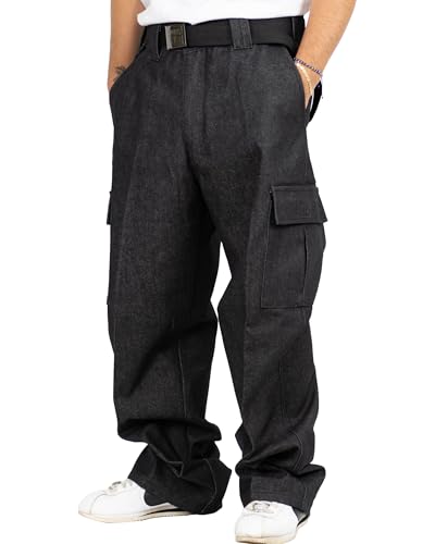 FB County Hard Denim Pants - Unisex 14oz Heavy Loose Fit High Waisted Cargo Jeans with Utility Pockets