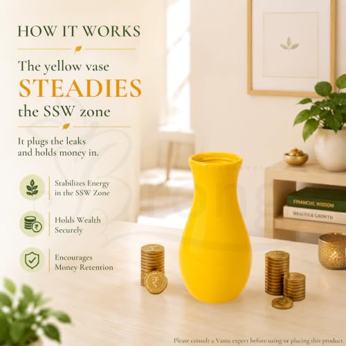 Image of Vastu Yellow Vase |Size- 7 Inch Approx | Decorative Resin for Home & Office Decor | Elegant Modern Yellow for Living Room, Table & Gifting | Pack of 1