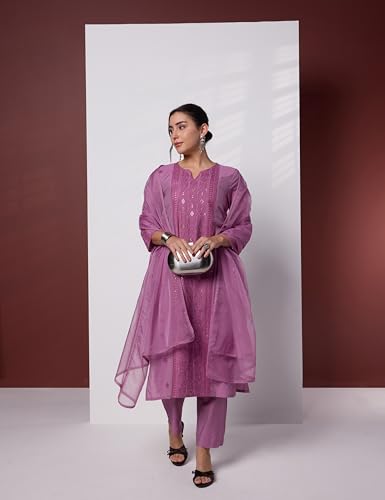 Image of Amazon Brand - Myx Women Embroidered Kurta Set with Duppatta (Available in Plus Sizes)