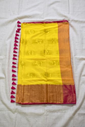 Image of Women's Mul Cotton Saree with Tassels | Soft Mulmul Saree | Woven Stripes & Zari Line | 5.5 Metres - Without Blouse