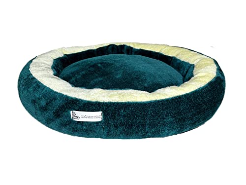 Image of Round Shape Cream Dark Green Ultra Soft Reversiable Dog & Cat Super Soft Bed - Medium