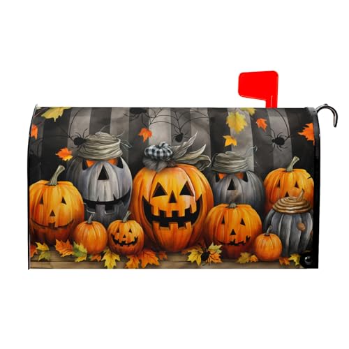 Image of Halloween Pumpkin Mailbox Covers Magnetic Standard Size 21x18 Inch Halloween Mail Box Covers Magnetic Fall Welcome Mailbox Wraps Post Letter Box Cover for Garden Yard Outdoor Decor