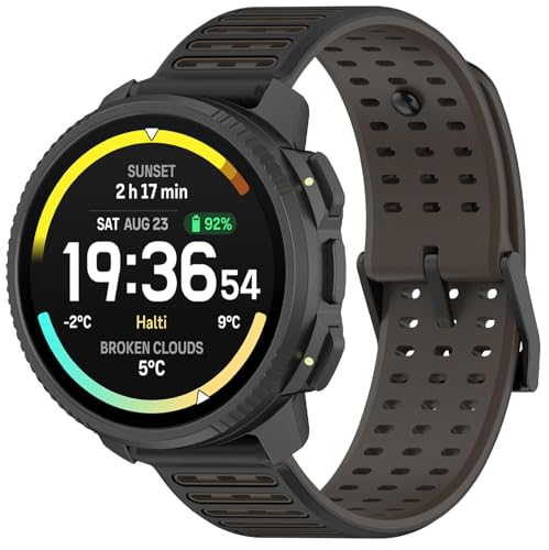 Image of GIOPUEY 22mm Strap Compatible with SUUNTO Vertical 2/Vertical/Race2/Race/Race S/Run, Soft TPU Watch Strap Replacement [color stitching design] - BLack/Brown
