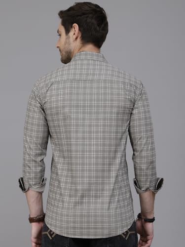 Image of Majestic Man Men Comfort Slim Fit Opaque Checked Cotton Casual Shirt