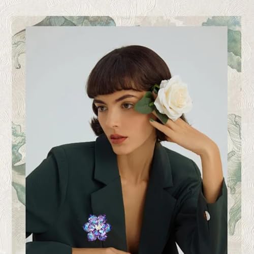 Image of Large Crystal Flower Brooch Pin for Women Red purple pink green Rhinestone Flower Lapel Pin Wedding Party Birthday Dance Banquet Dress Suit Ceremony Clothes Hat Bag Accessories Jewelry