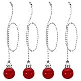 PATIKIL 21 Inch Ceiling Fan Pull Chain Extender Sets, 4 Pcs Crystal Ice Crack Ball Beaded Ball Fan Pull Chain with Ball Chain Connector, Red