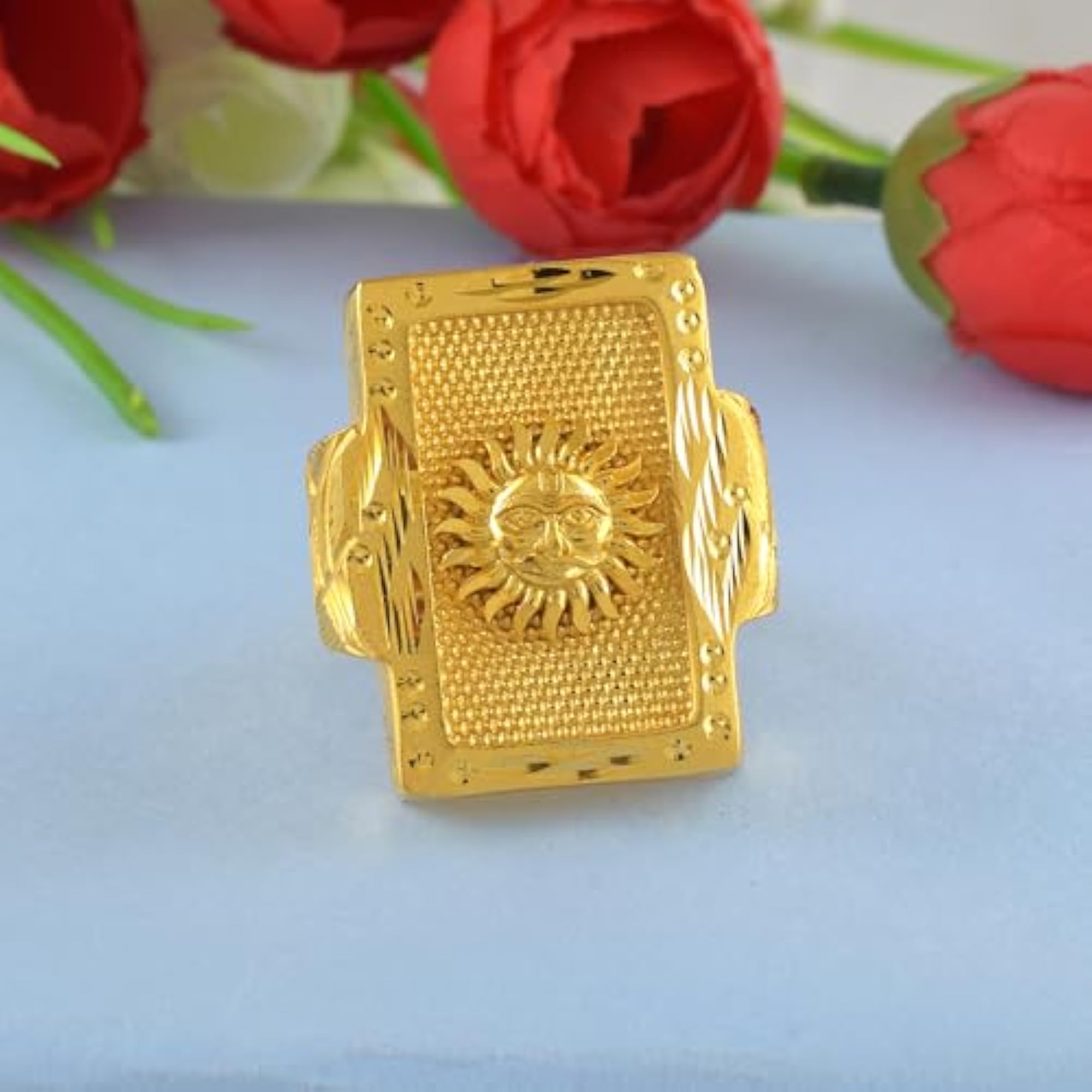 Brass Gold Layered Sun Surya Dev Statement Ring for Men