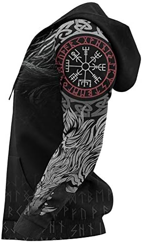 HFUHLK Viking Thors Hammer Sweatshirt, Noordse Mythologie Wolf